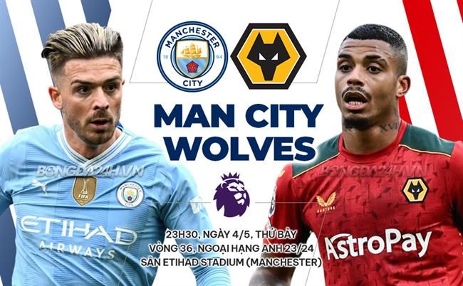 Trực tiếp bóng đá Man City vs Wolves 23h30 ngày 4/5 (Ngoại hạng Anh 2023/24)